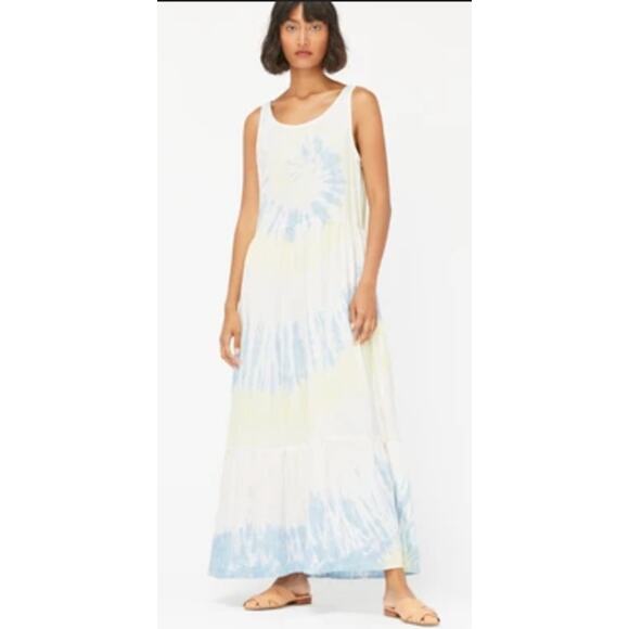 LACAUSA Skye Maxi Dress 100% Cotton in Blue & Yellow Tie Dye Size Medium - Picture 1 of 8